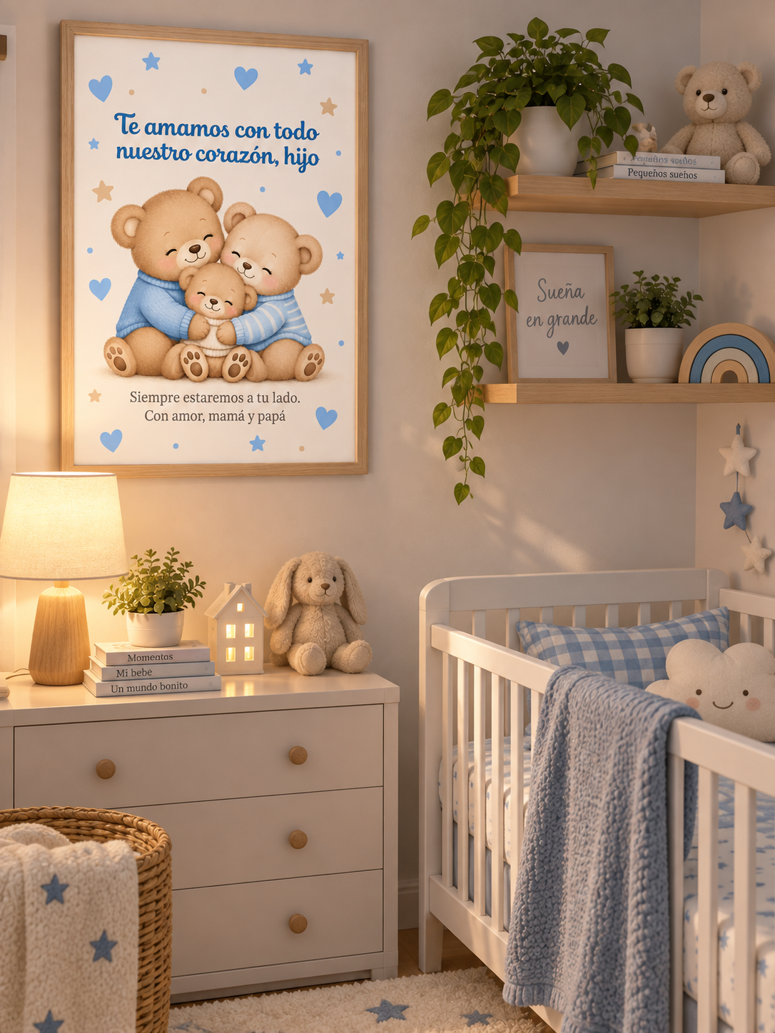 Póster Decorativo Bebé Niño | "Te Amamos con Todo Nuestro Corazón"